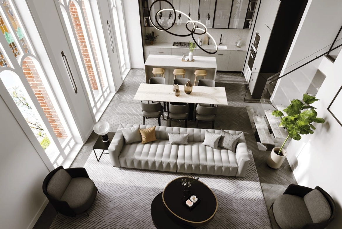 Rendering of 260 High Park living room aerial