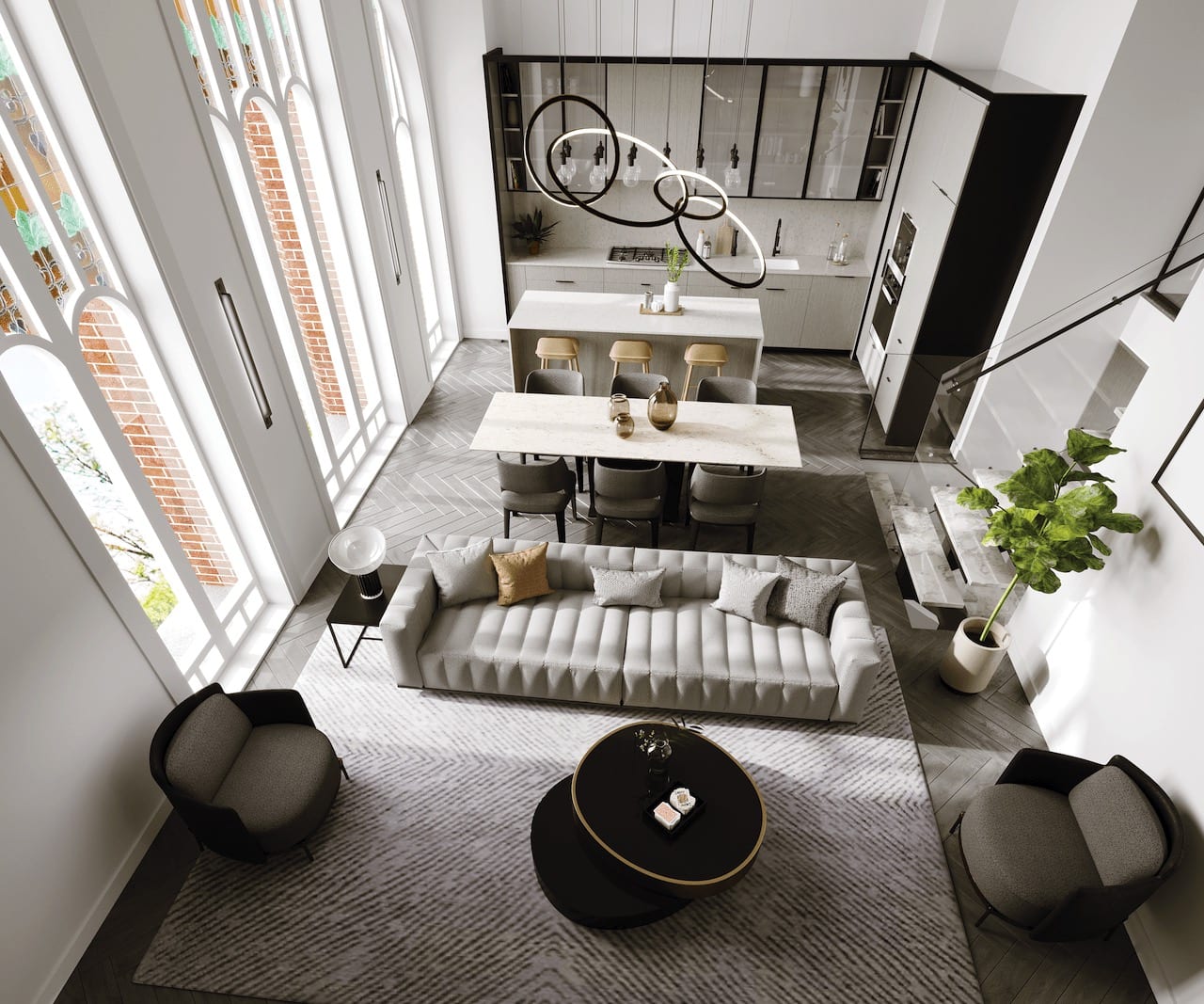 Rendering of 260 High Park living room aerial