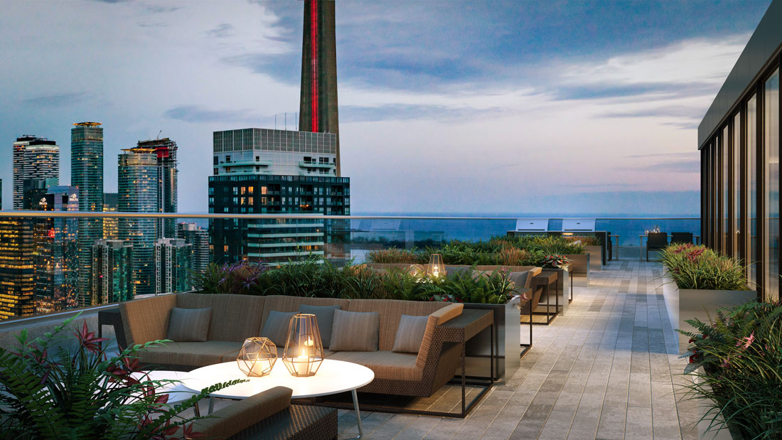 Rendering of 411 King Condos rooftop terrace.