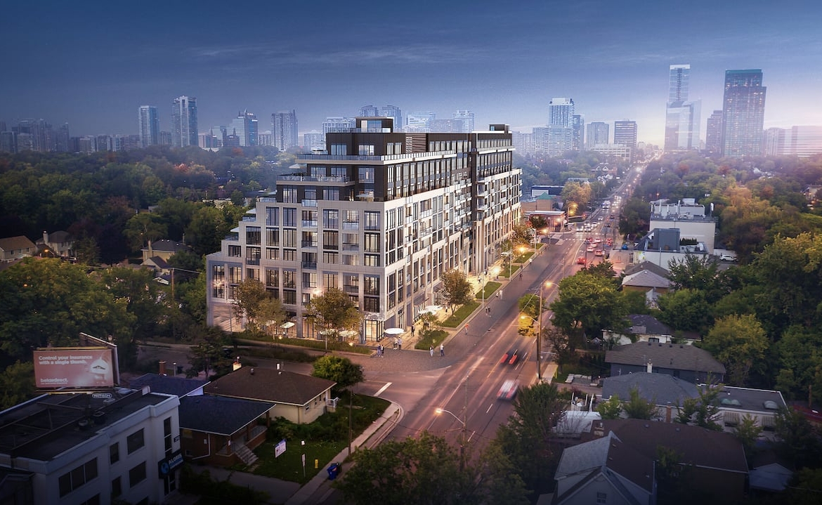 Rendering of The Addington Condos exterior night