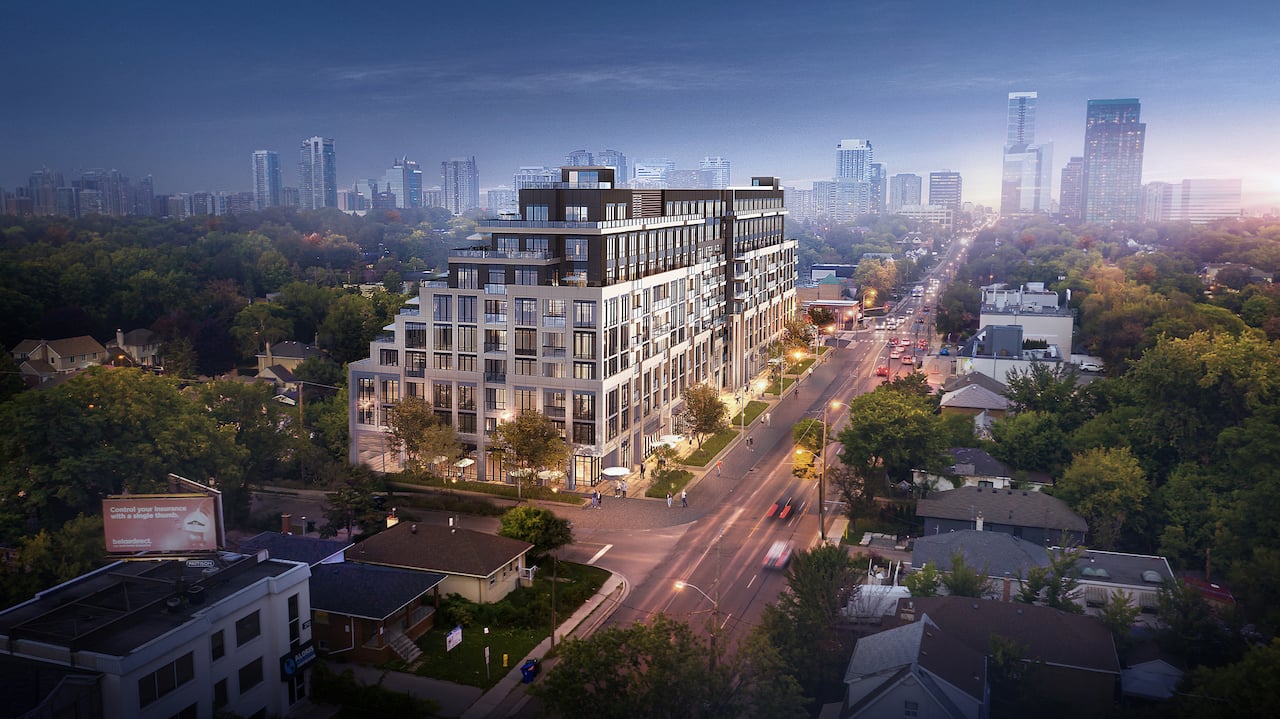 Rendering of The Addington Condos exterior night