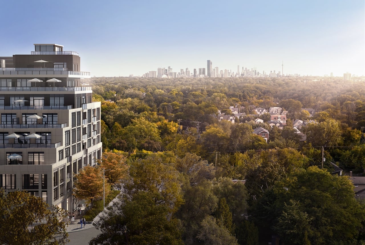 Rendering of The Addington Condos aerial south