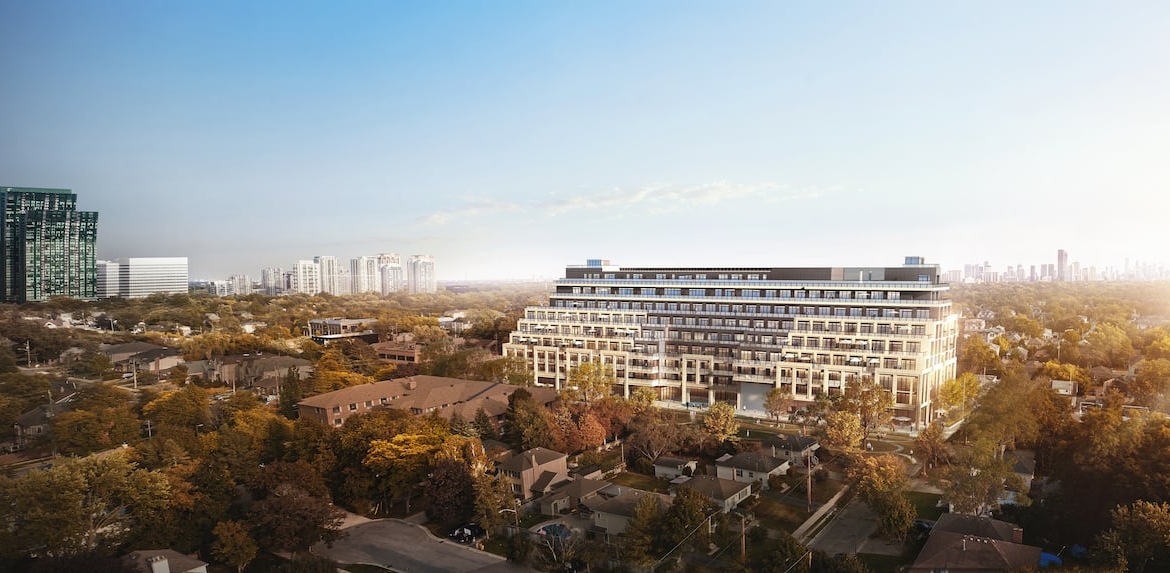 Rendering of The Addington Condos aerial southeast