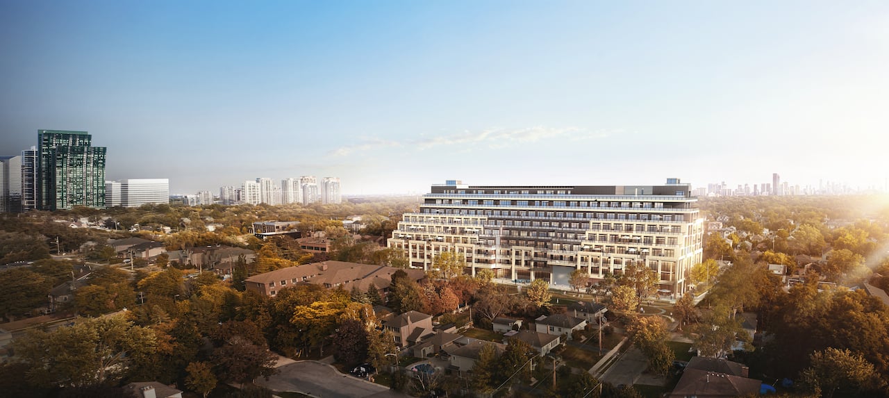 Rendering of The Addington Condos aerial southeast