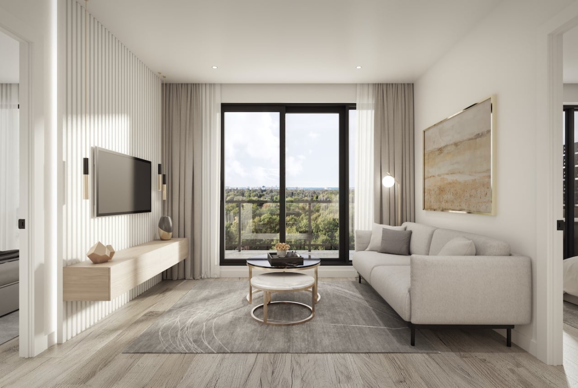 Rendering of The Addington Condos interior suite living room