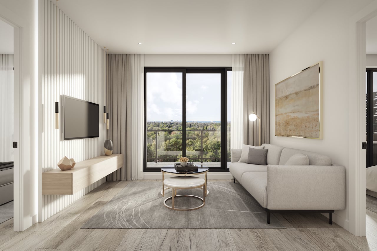 Rendering of The Addington Condos interior suite living room