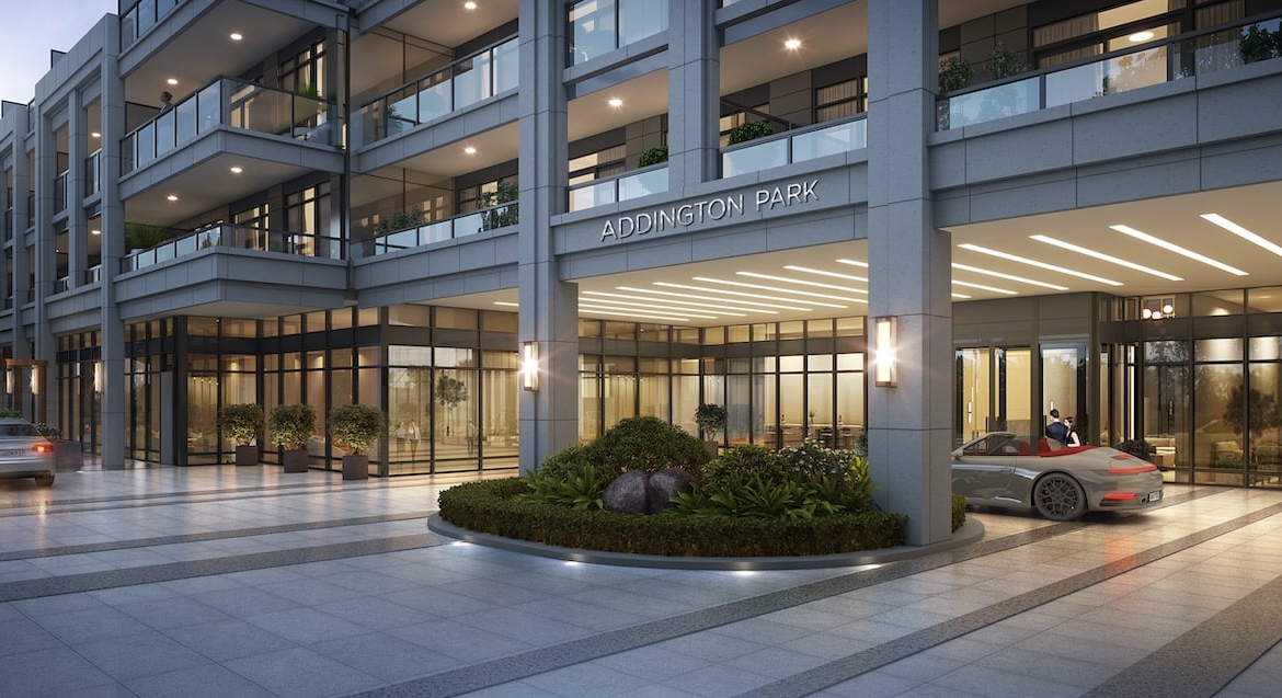 Rendering of The Addington Condos lobby entrance exterior
