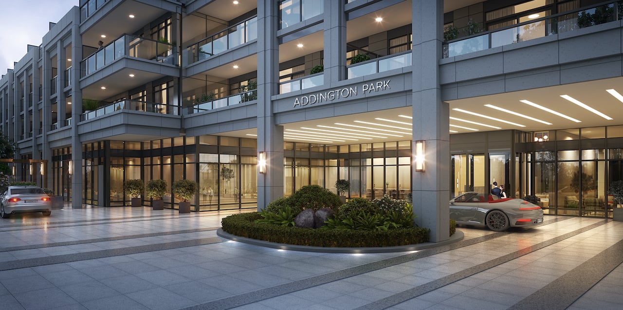 Rendering of The Addington Condos lobby entrance exterior