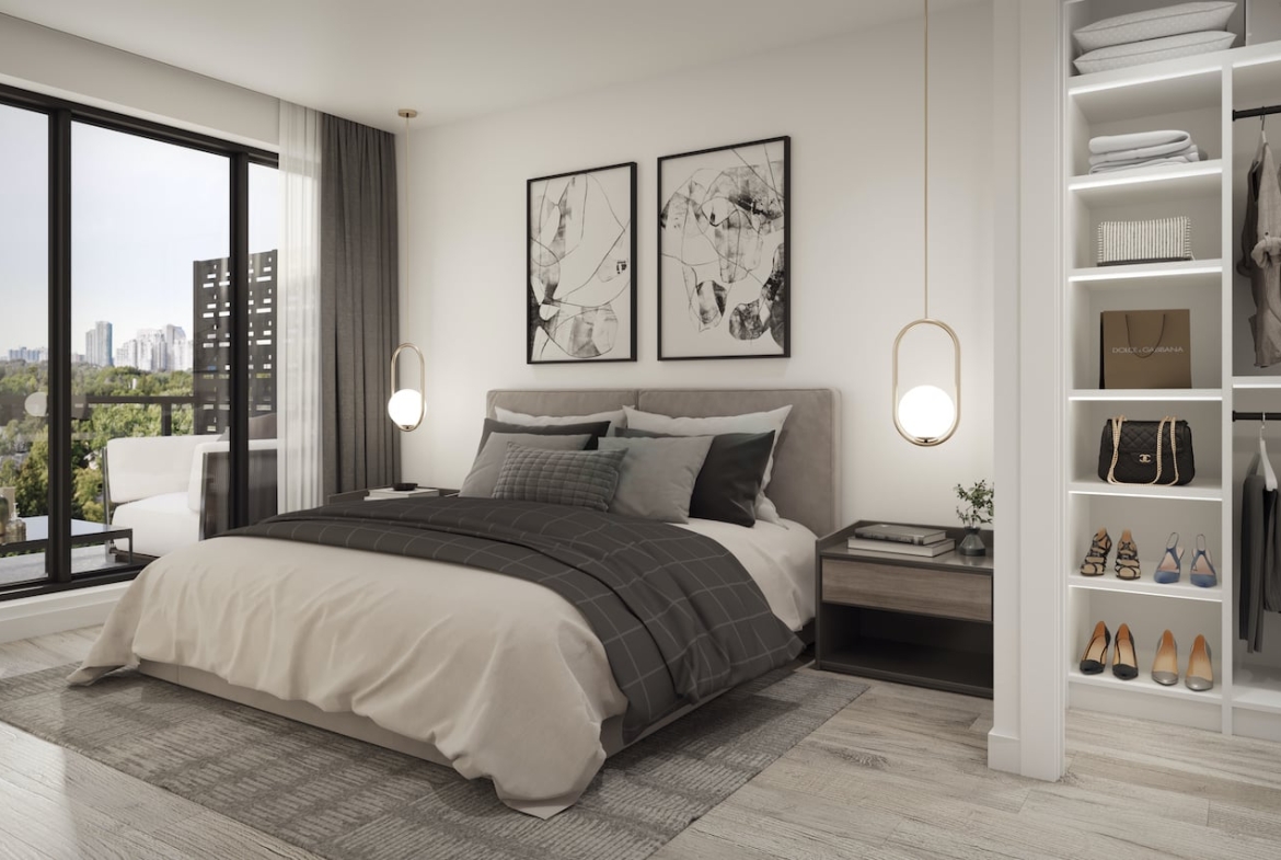 Rendering of The Addington Condos interior suite primary bedroom