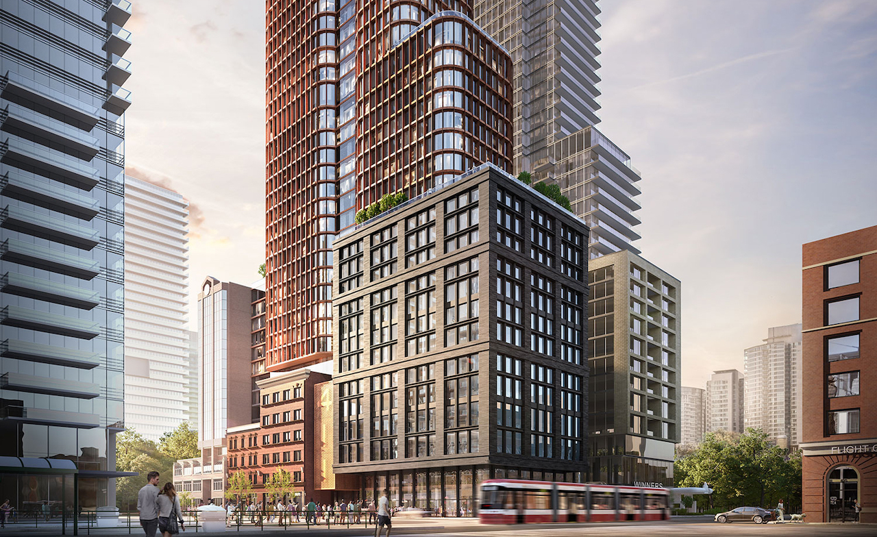 Exterior rendering of Four Eleven King Condos bottom half.