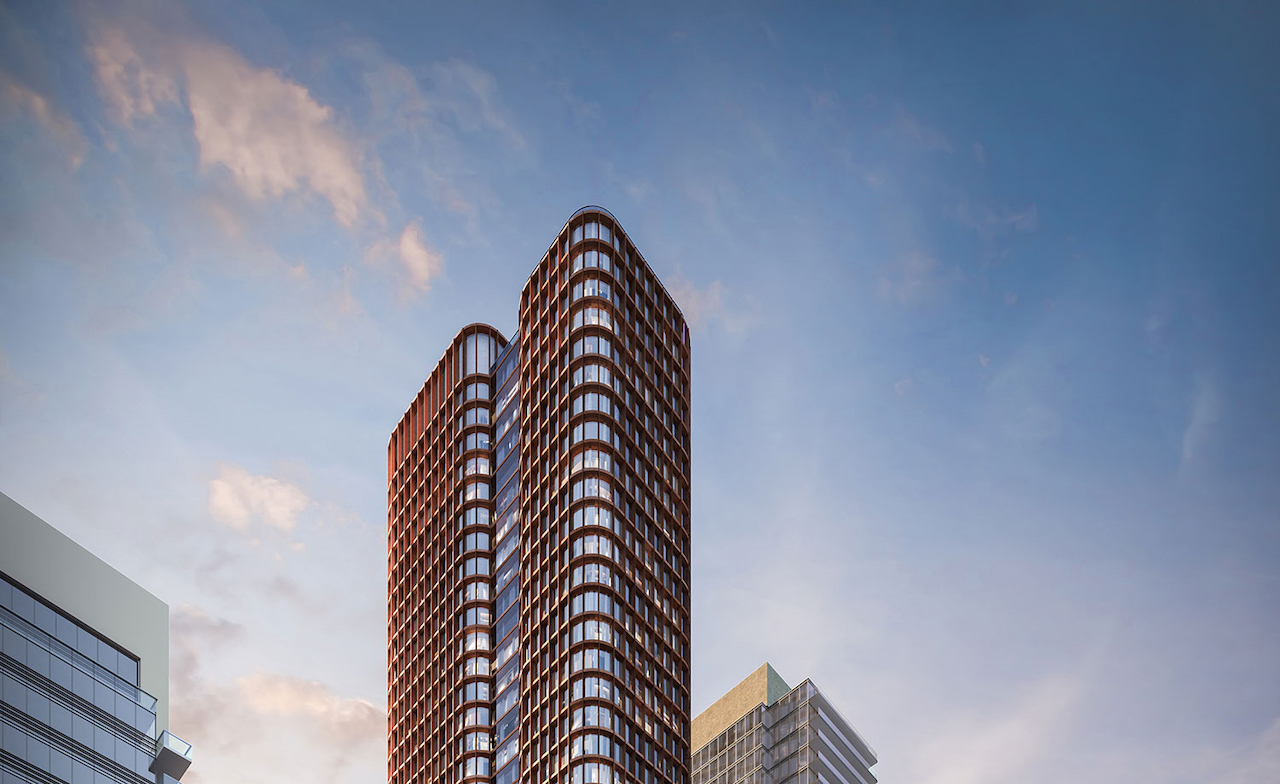 Exterior rendering of Four Eleven King Condos top half.