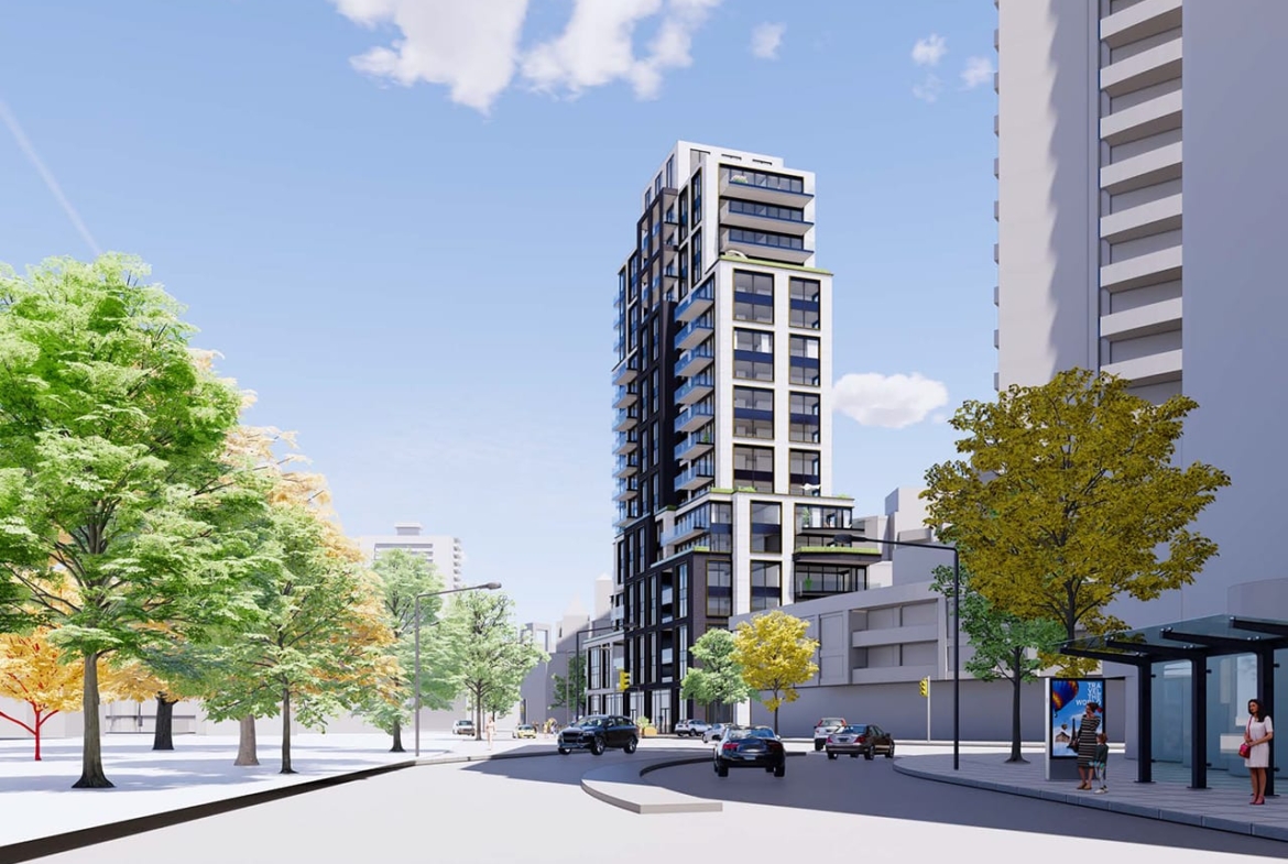 Rendering of 100 Davenport Condos exterior and streetscape