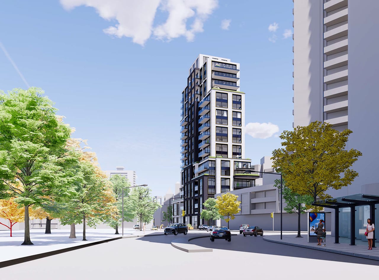 Rendering of 100 Davenport Condos exterior and streetscape