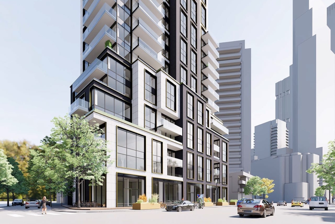 Rendering of 100 Davenport Condos exterior lower level and streetscape