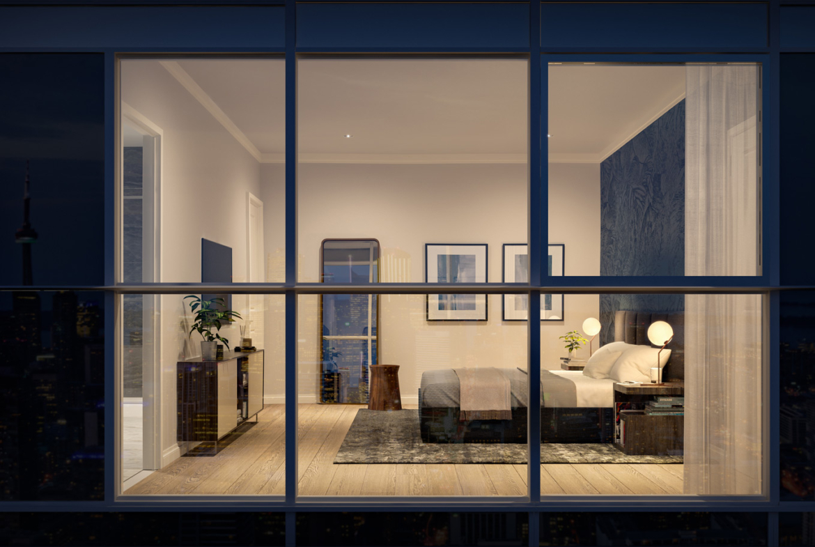 Rendering of 8 Cumberland Condos suite interior bedroom.