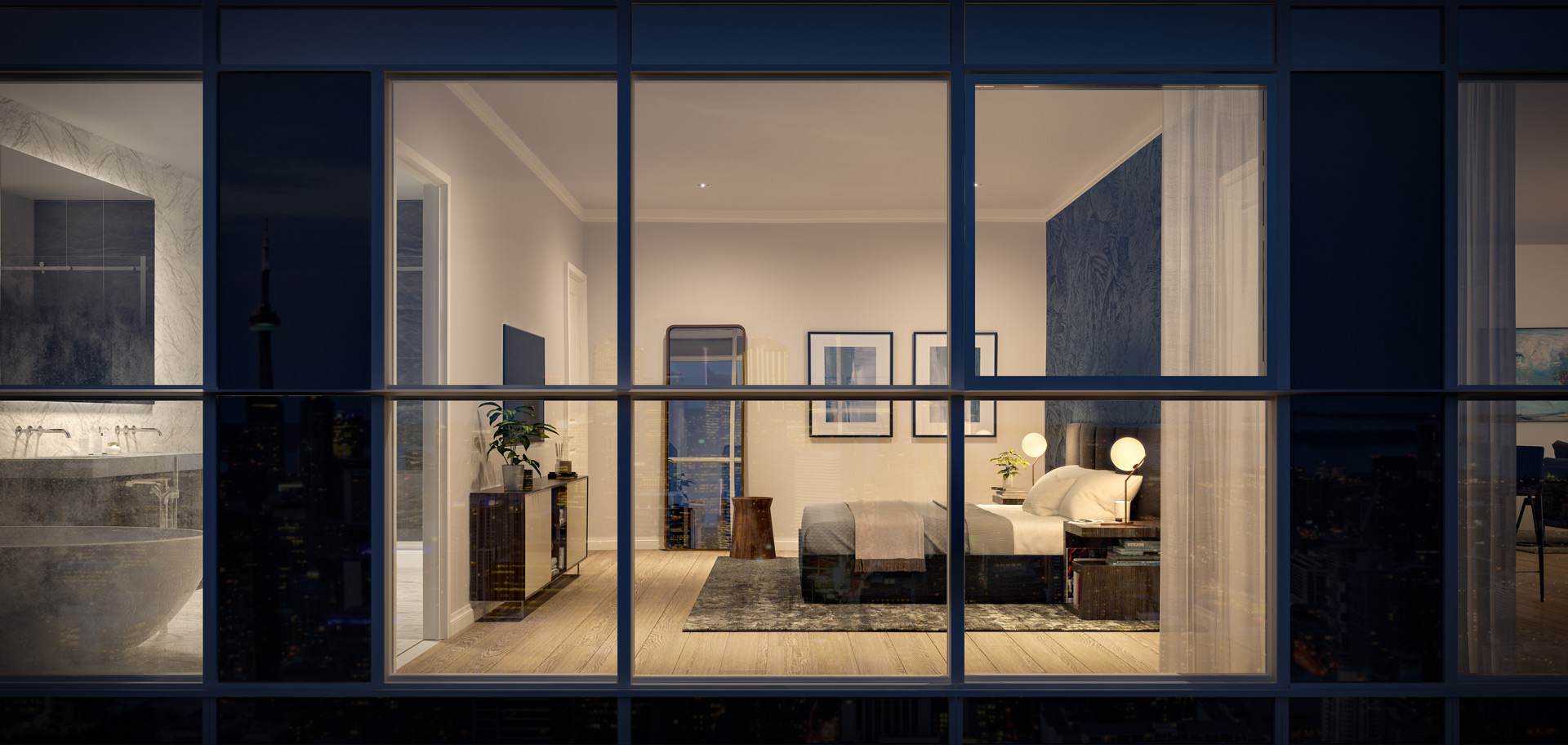 Rendering of 8 Cumberland Condos suite interior bedroom.