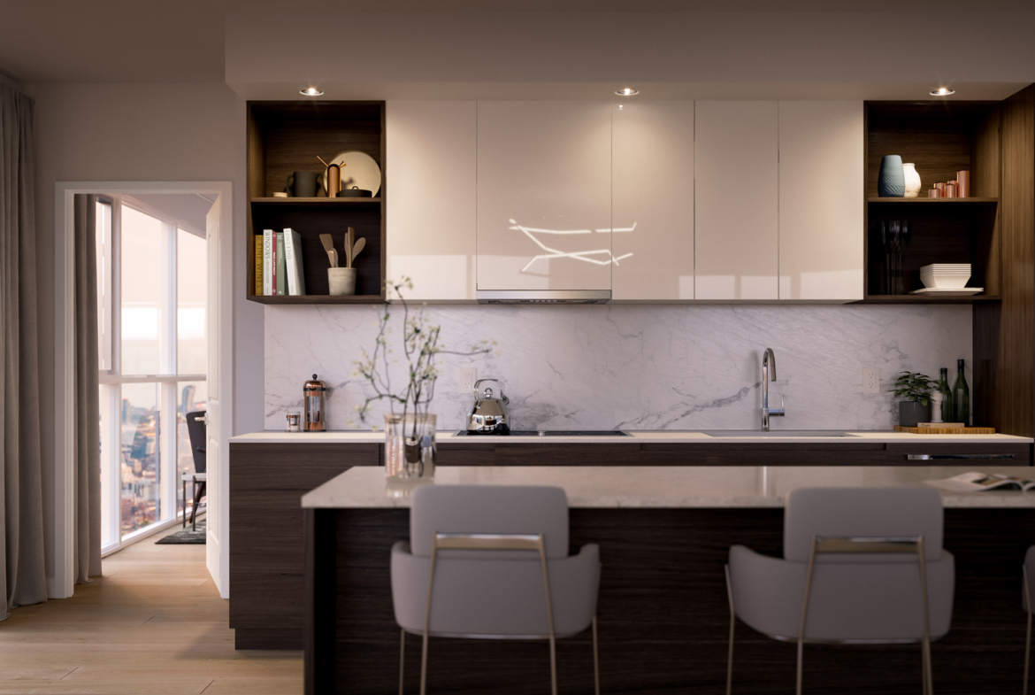 Rendering of 8 Cumberland Condos suite interior kitchen.