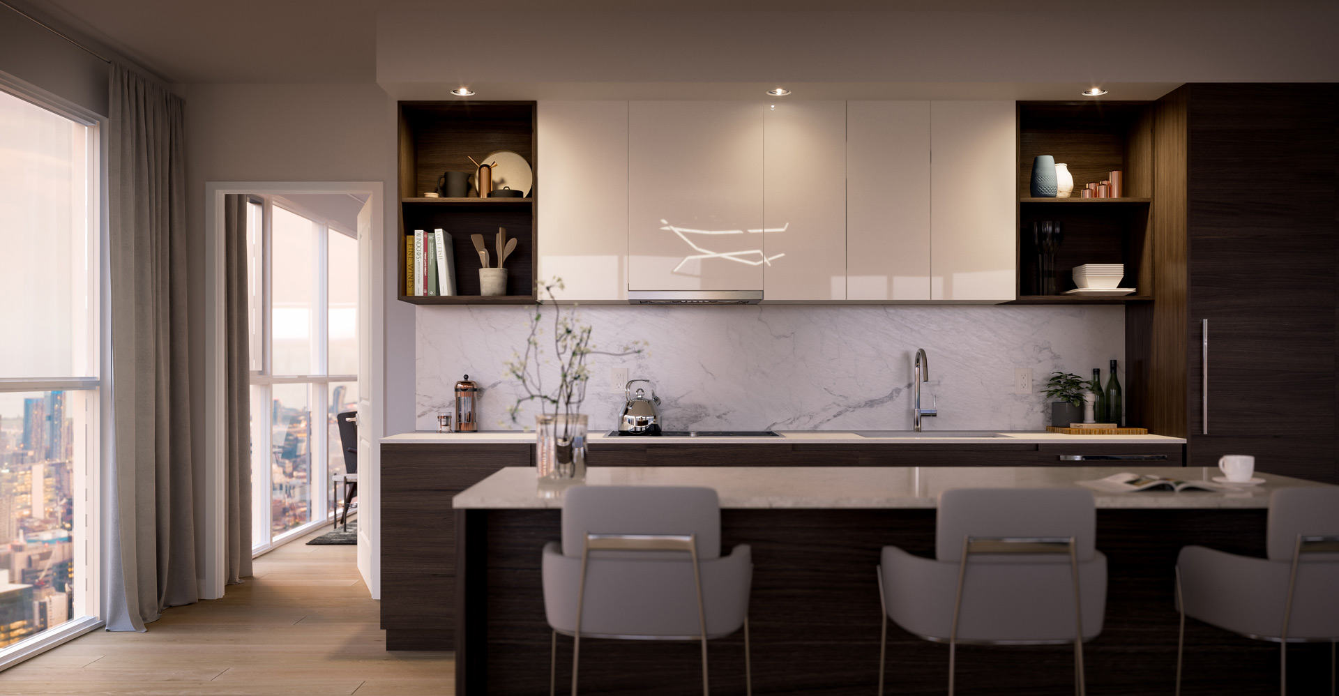 Rendering of 8 Cumberland Condos suite interior kitchen.