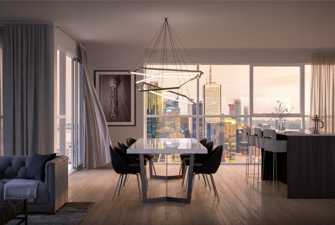 Rendering of 8 Cumberland Condos suite interior living room.