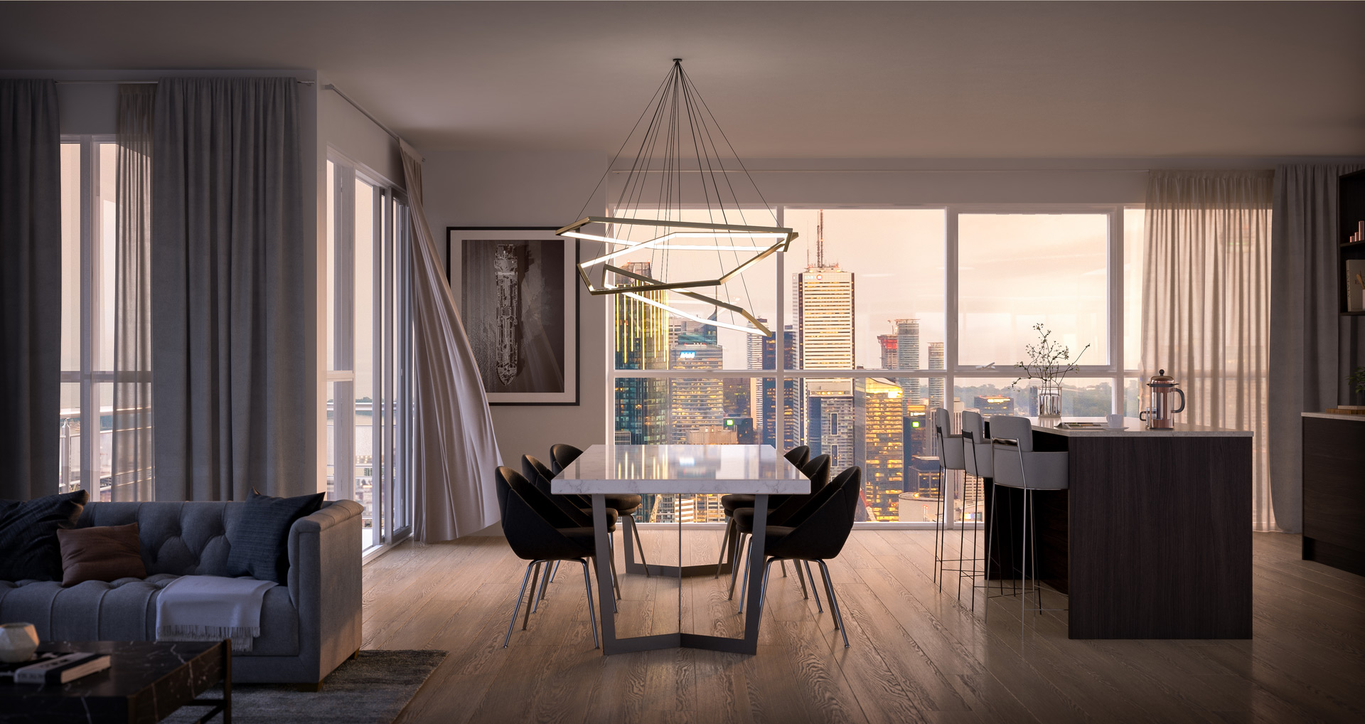 Rendering of 8 Cumberland Condos suite interior living room.