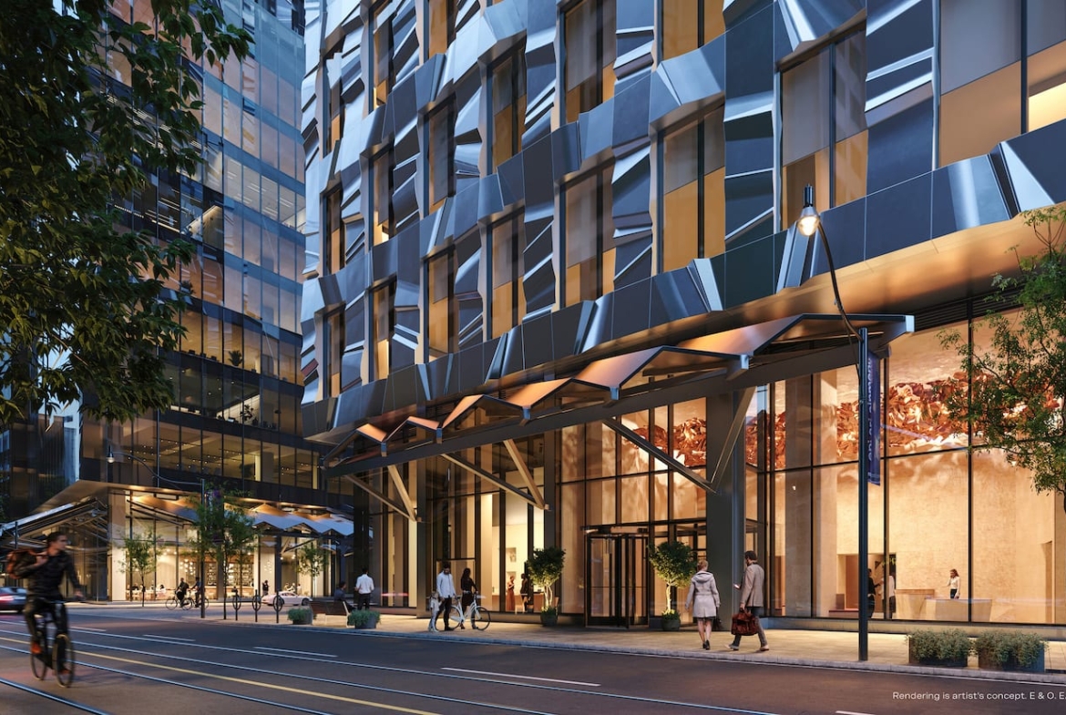 Forma Condos exterior entrance at night