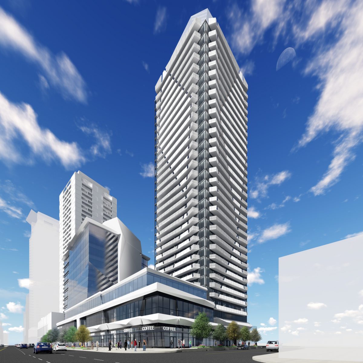 Ellie Condos exterior rendering during the day.