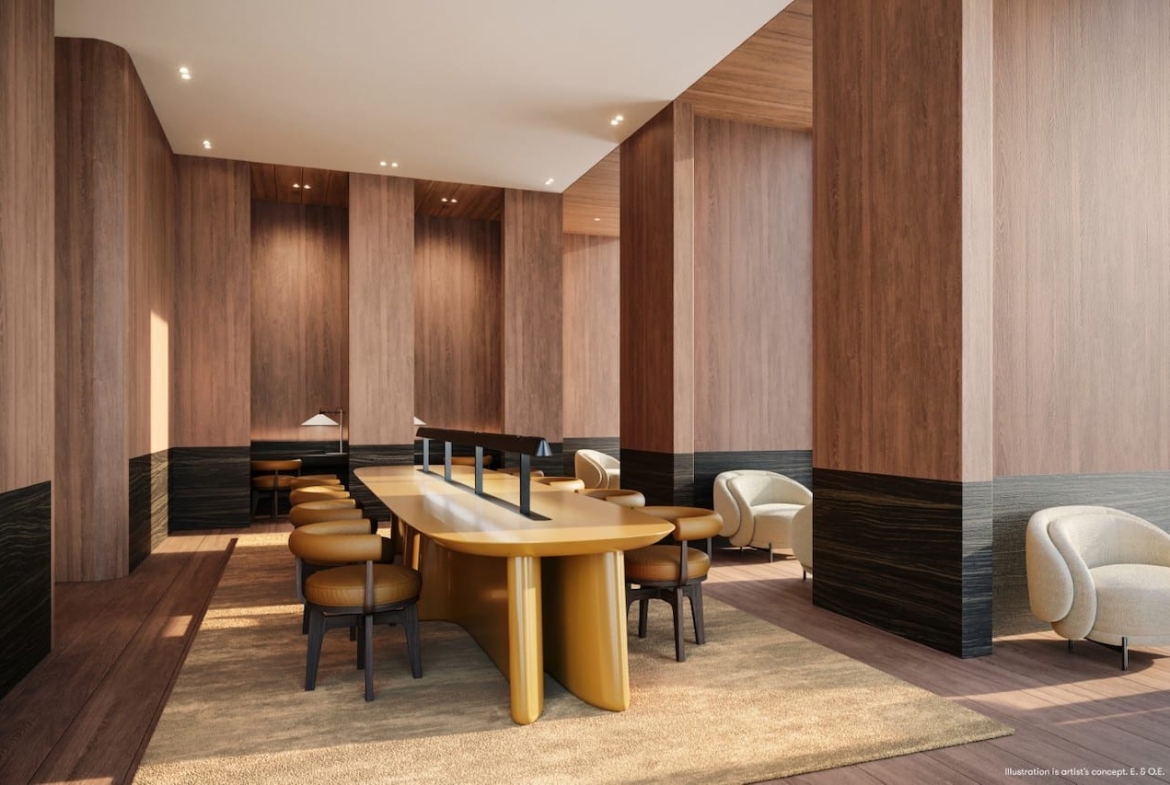 Rendering of Forma Condos co-working meeting rooms