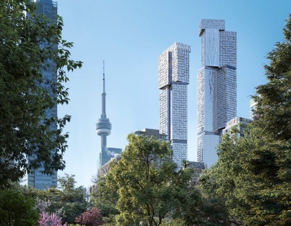 Rendering of Forma Condos exterior view from garden of osgoode hall