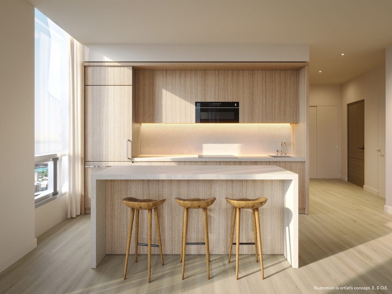 Rendering of Forma Condos suite interior upgraded kitchen naturale