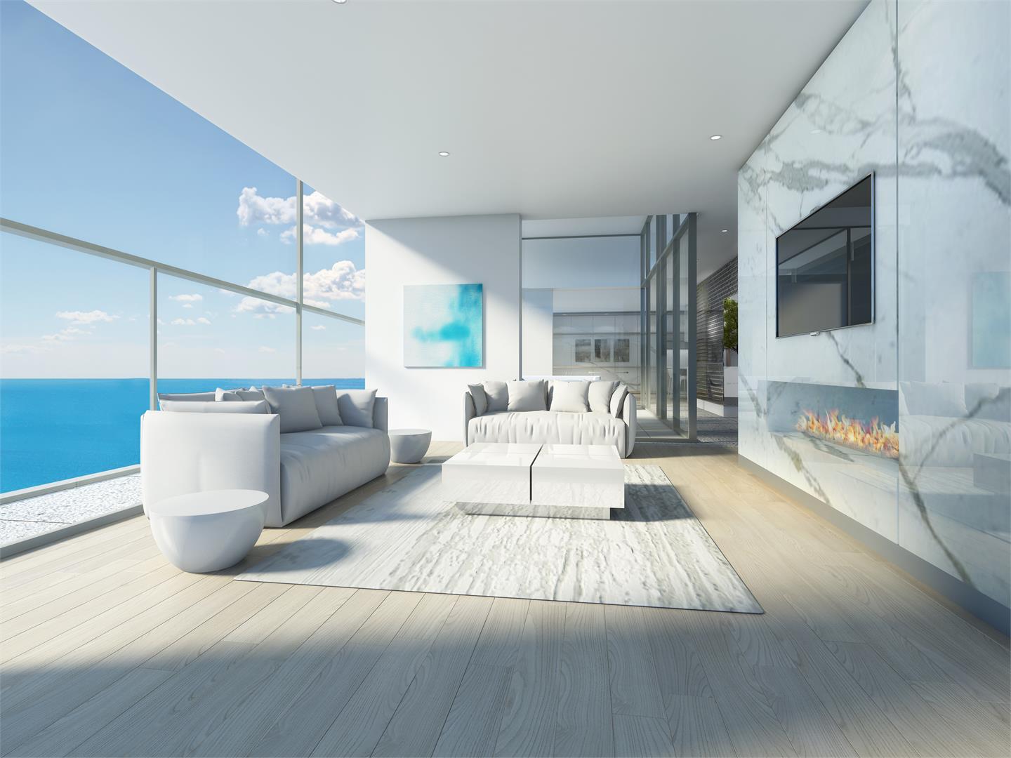 Rendering of Nautique Lakefront Residences fireplace lounge