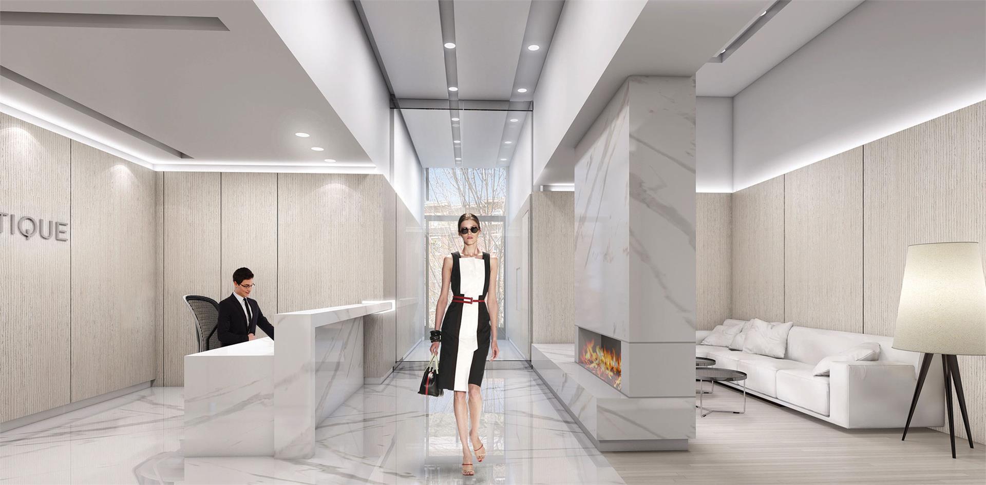 Rendering of Nautique Lakefront Residences lobby with concierge