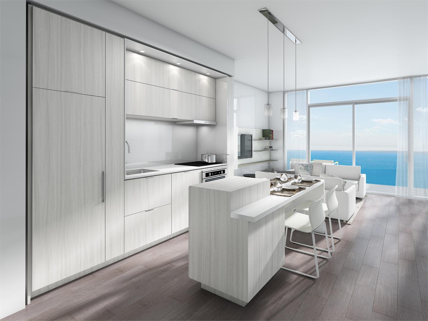 Rendering of Nautique Lakefront Residences 1-bedroom suite kitchen