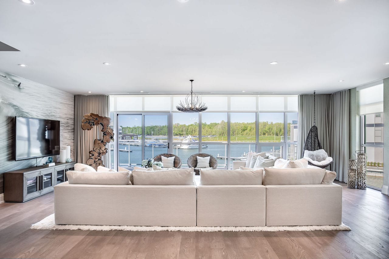 Friday Harbour Ferretti Towns view from sofa