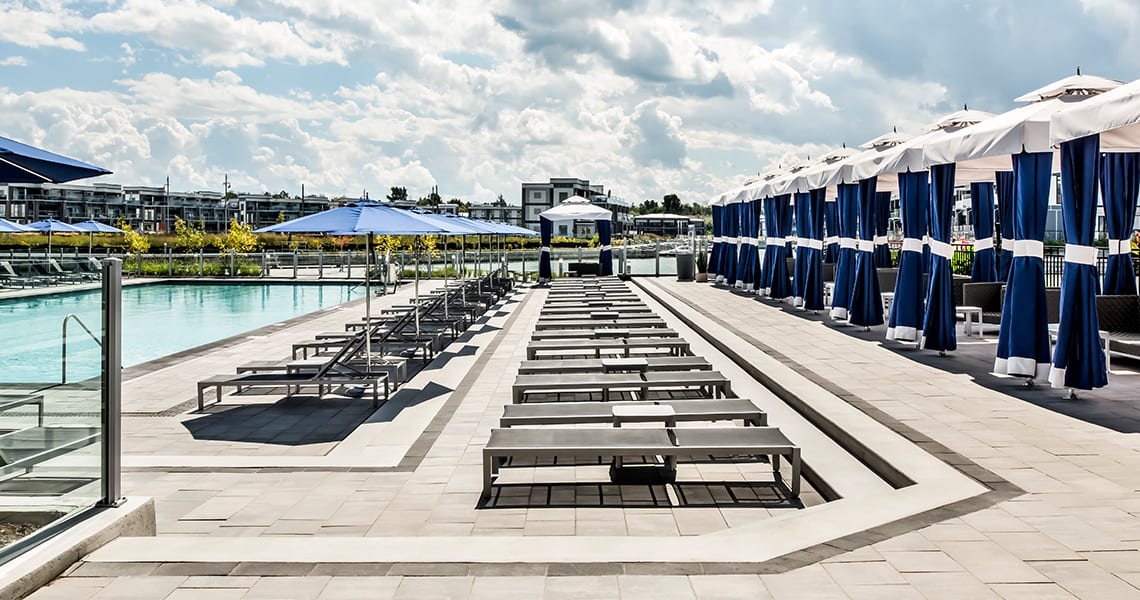 Friday Harbour Ferretti Towns Lake Club pool loungers