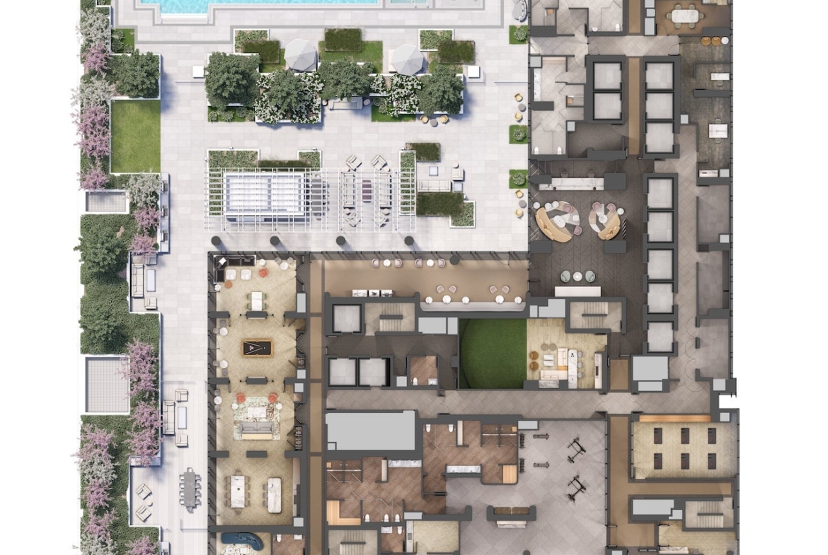 Rendering of The Pemberton Condos 7th floor amenities plan