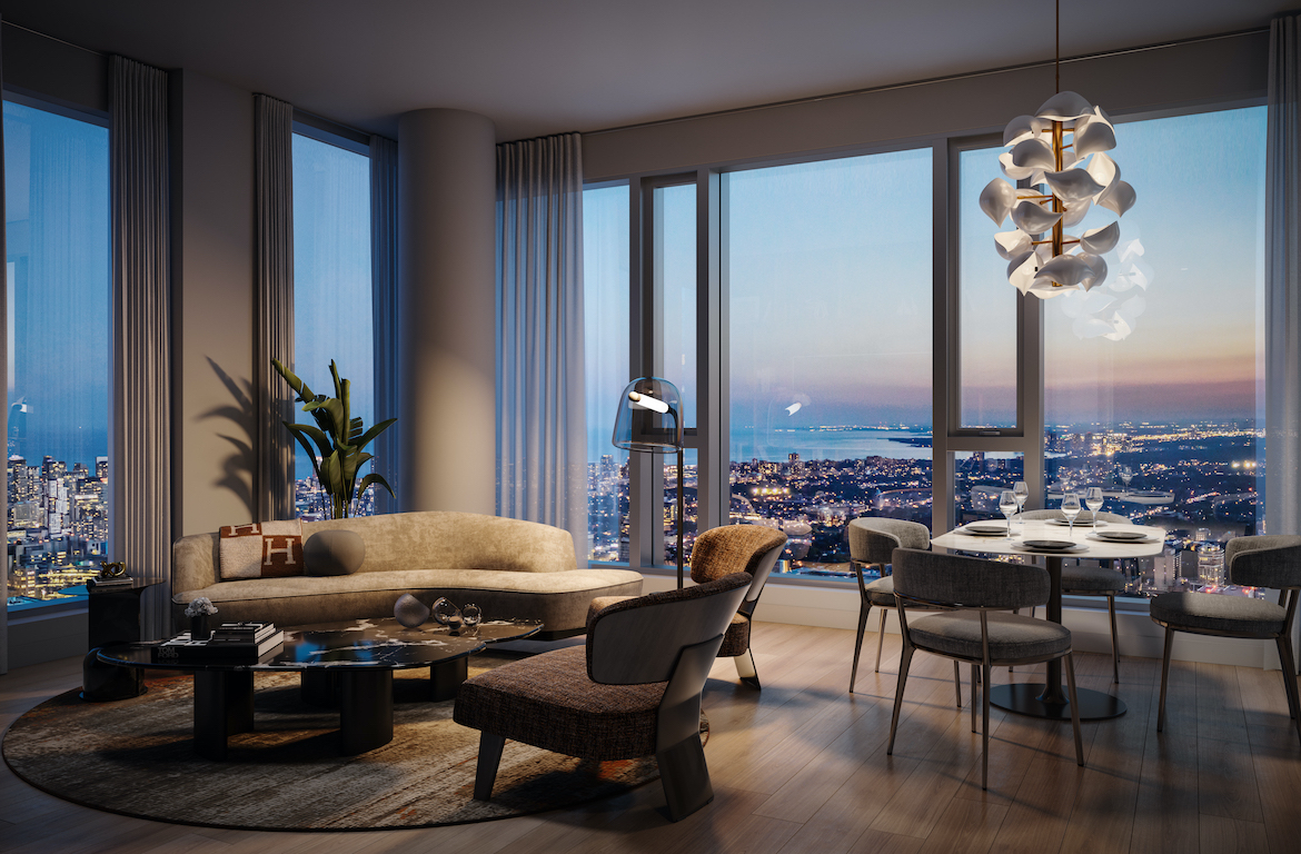Rendering of The Pemberton Condos suite interior living room