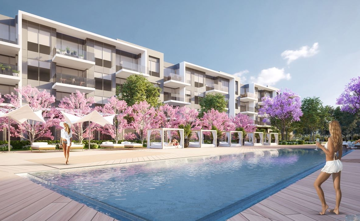 Friday Harbour Resort Condos and Towns outdoor pool during spring time