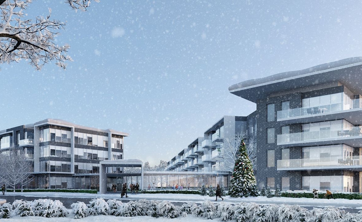 Friday Harbour Resort Condos and Towns exterior during winter