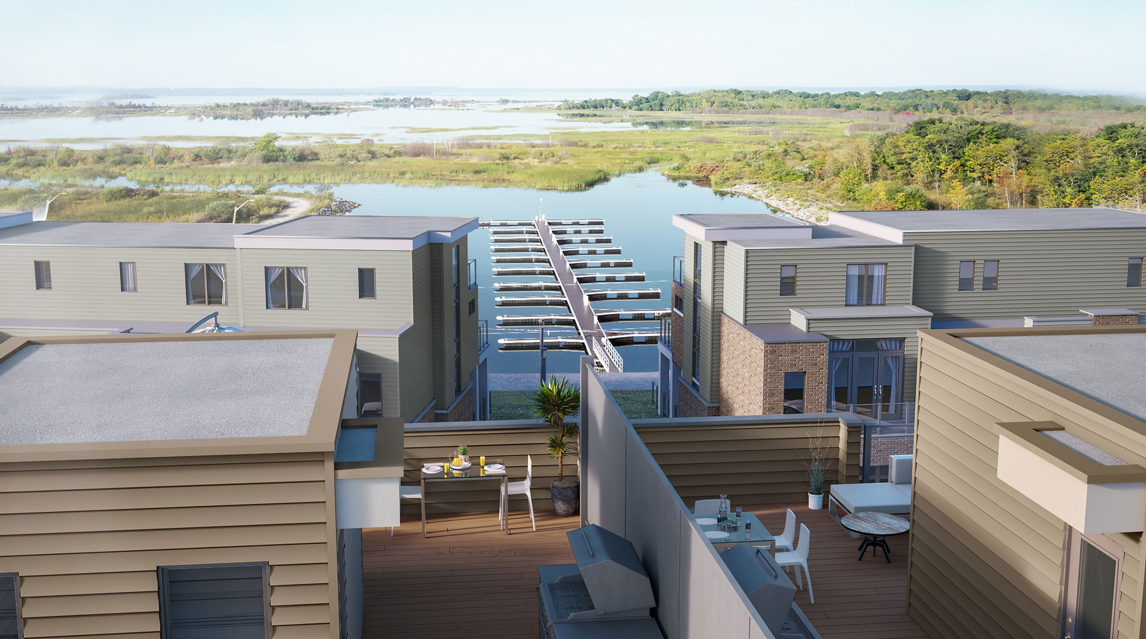Rendering of Oak Bay Marina Towns on Georgian Bay waterfront.
