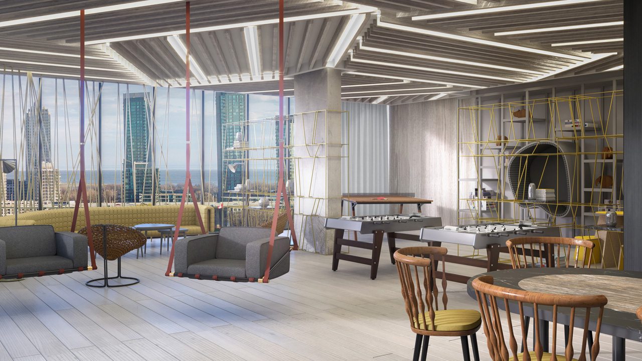 West Condos rendering of building entertainment room