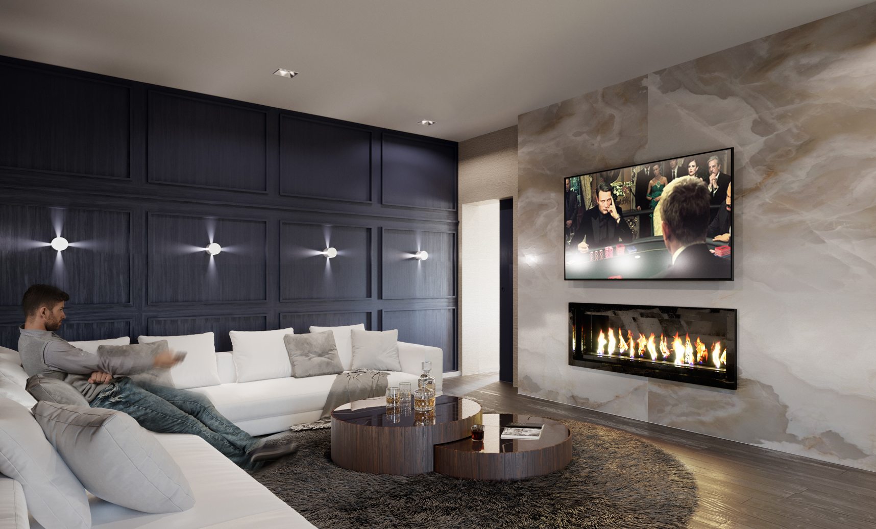 The Cardiff condos rendering of the building interior amenity media room