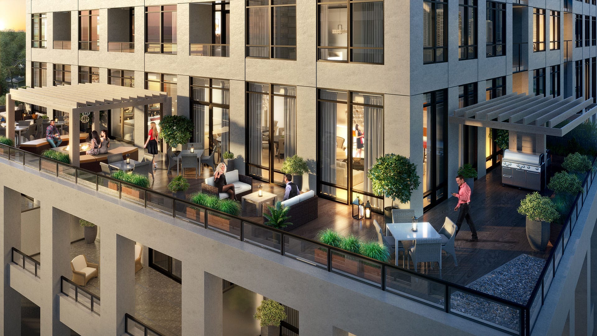 Rendering of Edge Towers exterior terrace.