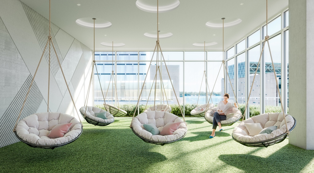 Rendering of Sugar Wharf Condos hammock room.