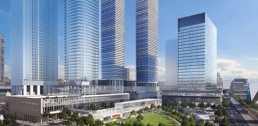 Rendering of Sugar Wharf Condominiums a multi-tower community in Toronto.