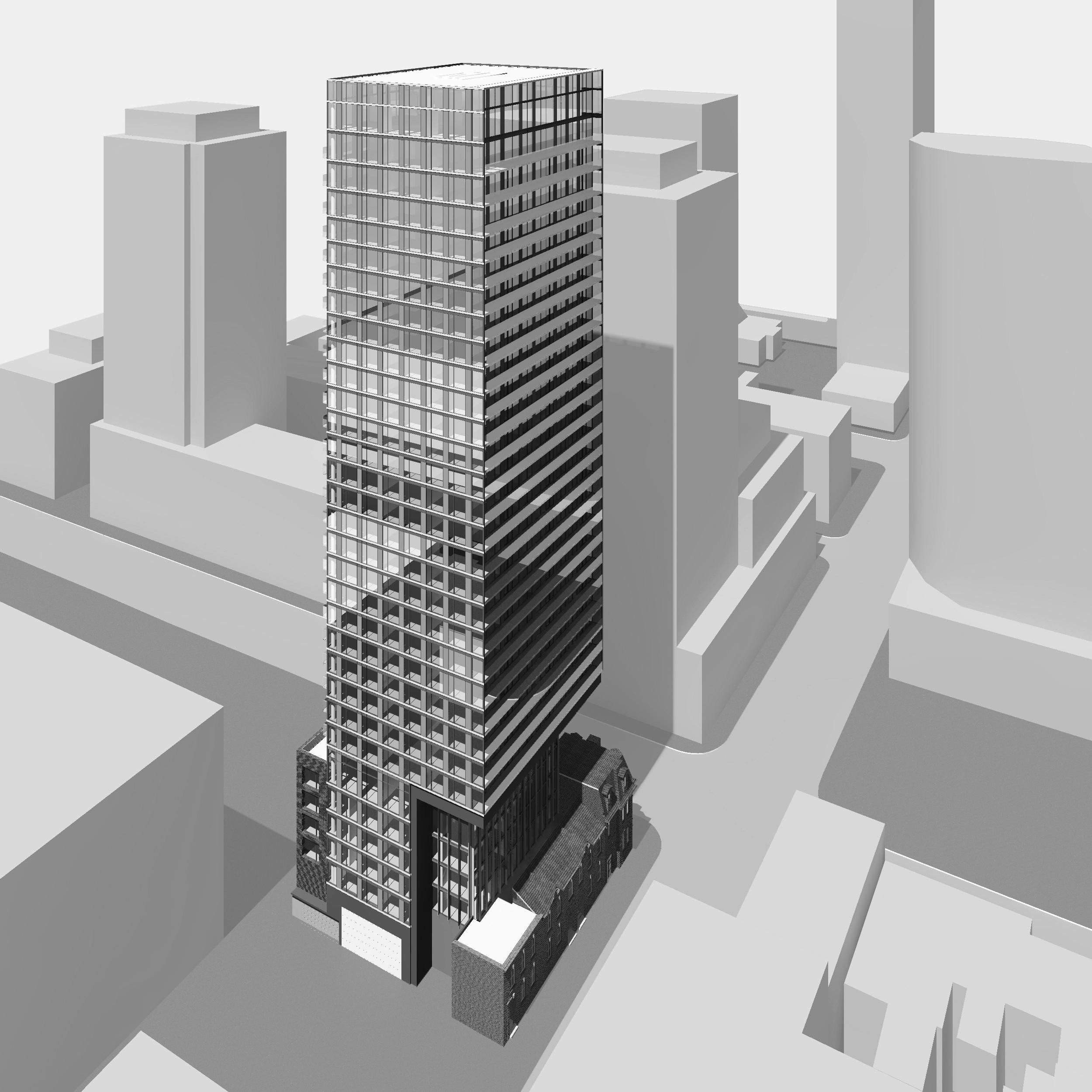 Rendering of Garden District Condos building exterior - full view.
