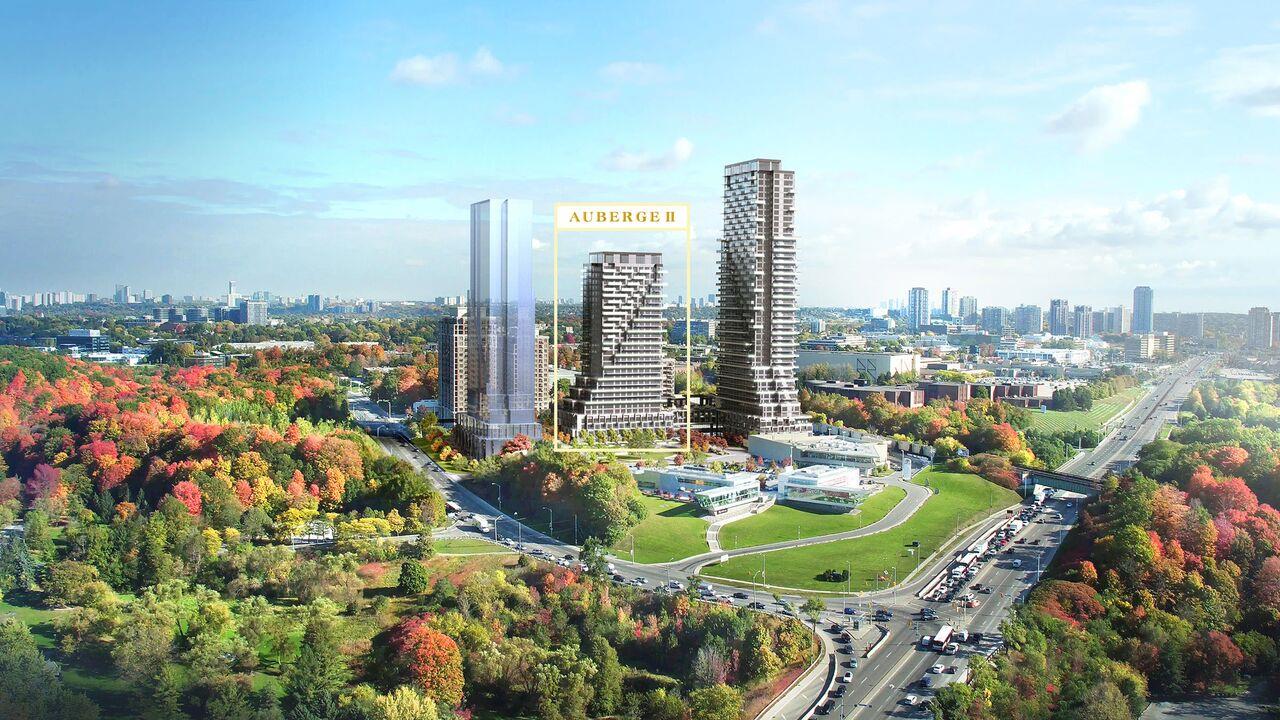 Rendering of Auberge On The Park development exteriors and surrounding area.