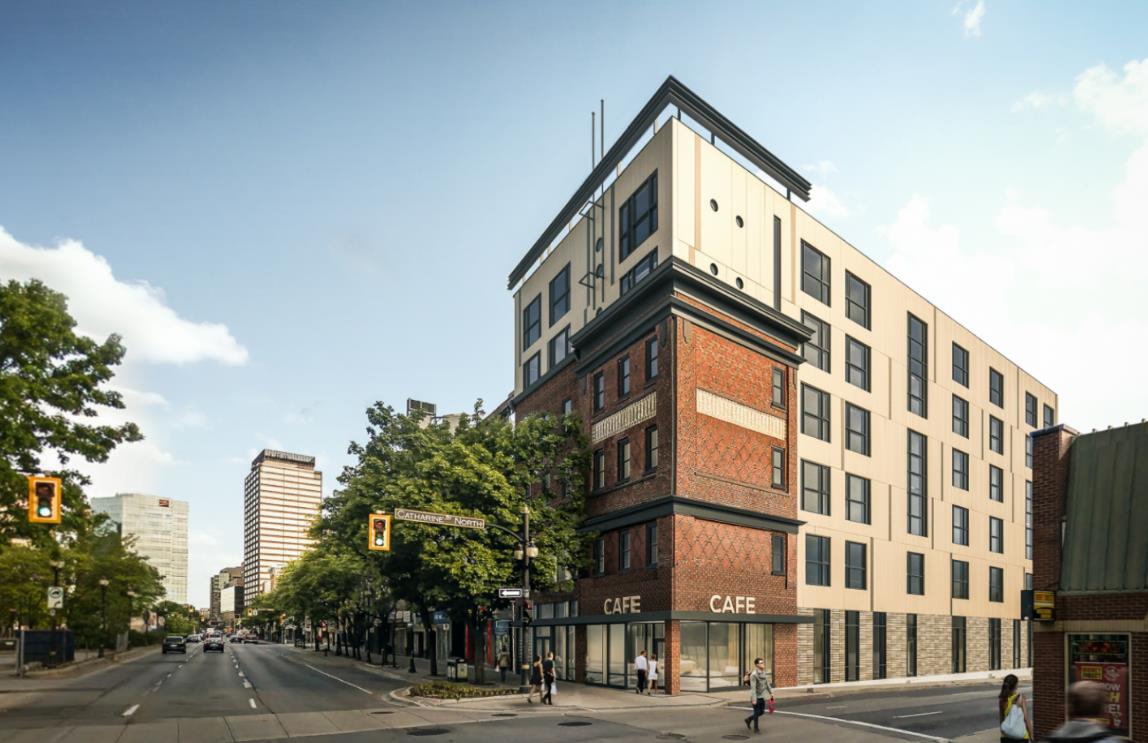 Rendering of Red Brick Lofts building exterior in Hamilton