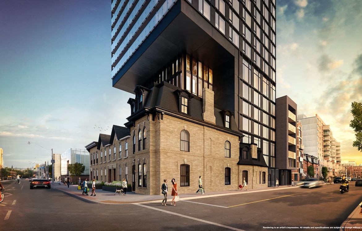 Rendering of The Garden District Condos exterior at main intersection