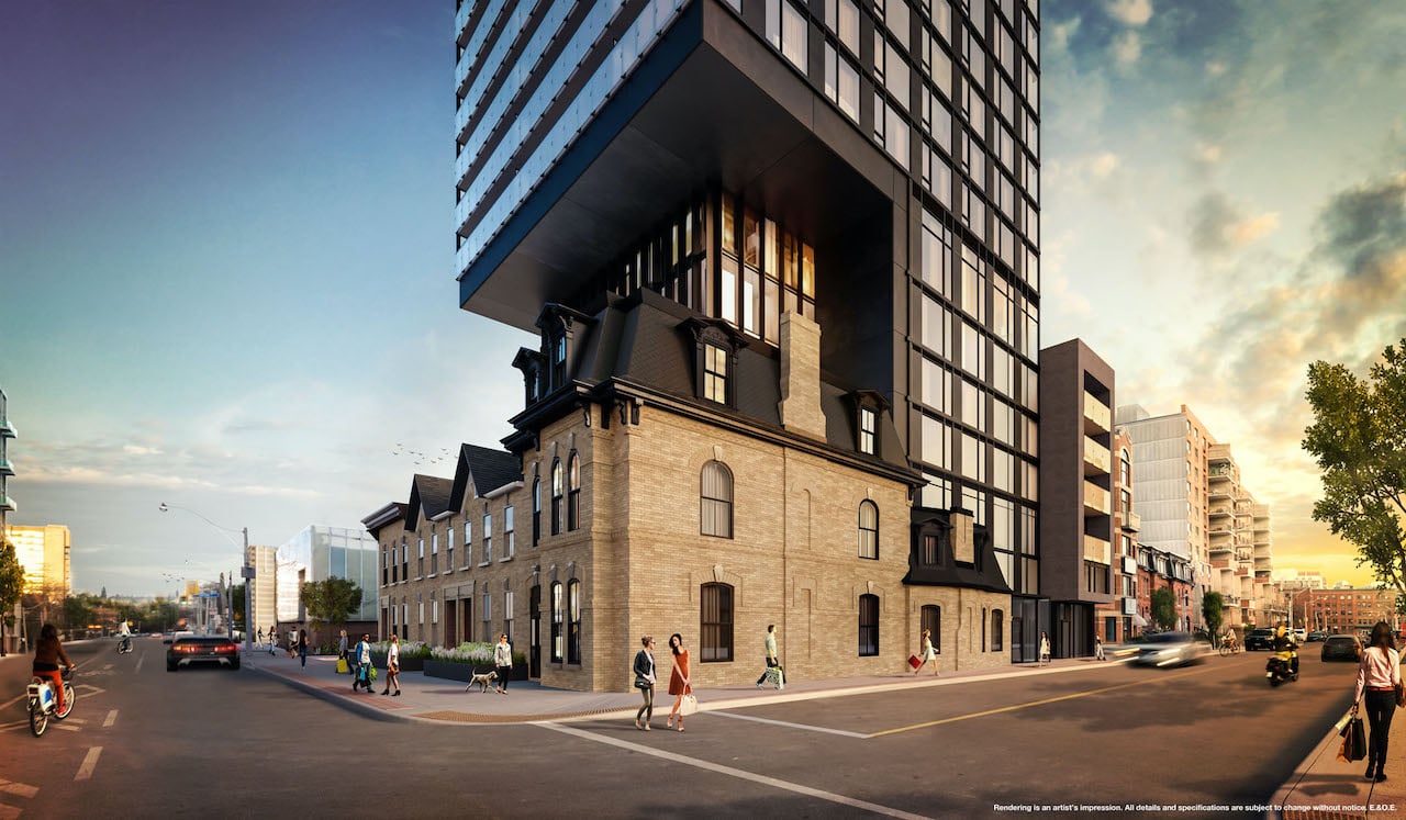 Rendering of The Garden District Condos exterior at main intersection