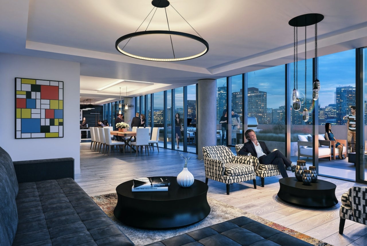 Rendering of The Garden District Condos party room